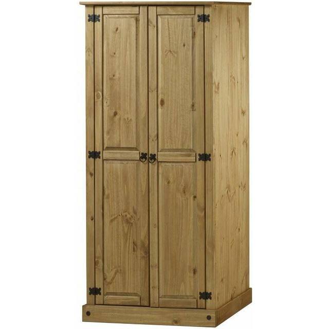 Mercers Furniture Corona Budget 2 Door 1 Shelf Wardrobe Solid Pine With Mexican Styling, Brown