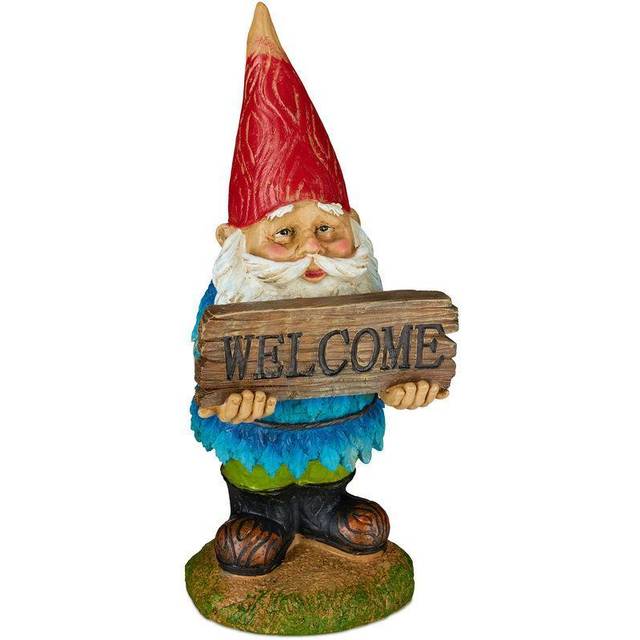 Relaxdays - Garden Gnome, Welcome Sign, Weatherproof, Poly-resin, Garden, Front Door & Flowerbed, Classic Design
