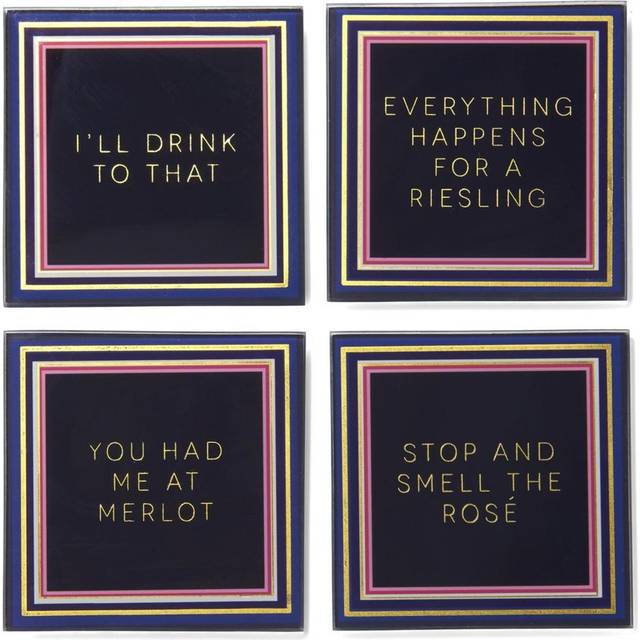"Blue Set Of 4 Glass Coaster Serveware 4""""D"
