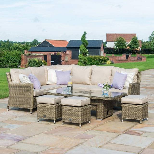 Maze Rattan Winchester Corner Dining Set with Ice Bucket and Rising Table