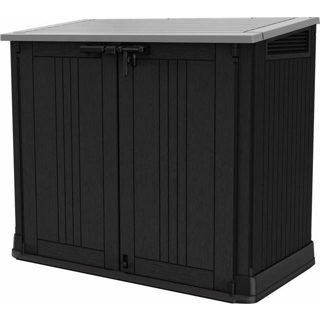 Keter Store it Out Nova Gartenschuppen aus Kunststoff, Außenmaße: 132 x 71.5 x 113.5 cm, 880l Fassungsvermögen, dunkelgrau, passend für 2x120l Mülltonnen, wetterfest, abschließbar