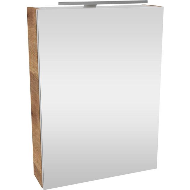 Mirror Cabinet 50cm x 68cm Mirror Cabinet with LED Lighting - Brown (680mm H X 500mm W X 150mm D)