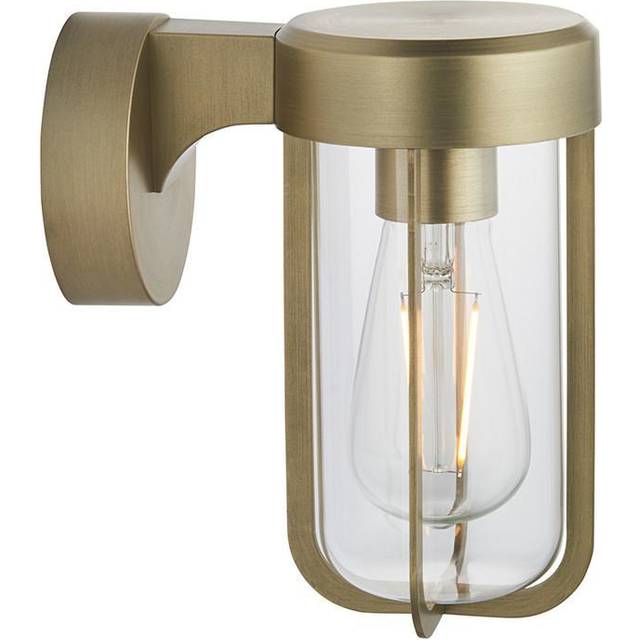 Merano Benevento Clear Glass Shade Brushed Gold Outdoor Wall Lamp - 18 x 11 x 20.8cm