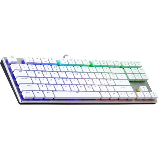 Cooler Master SK630 vit begränsad upplaga tenkeyless mekaniskt tangentbord med Cherry MX lågprofil RGB-brytare i borstad aluminiumdesign, vit layout (SK-630-SKLR1-US)
