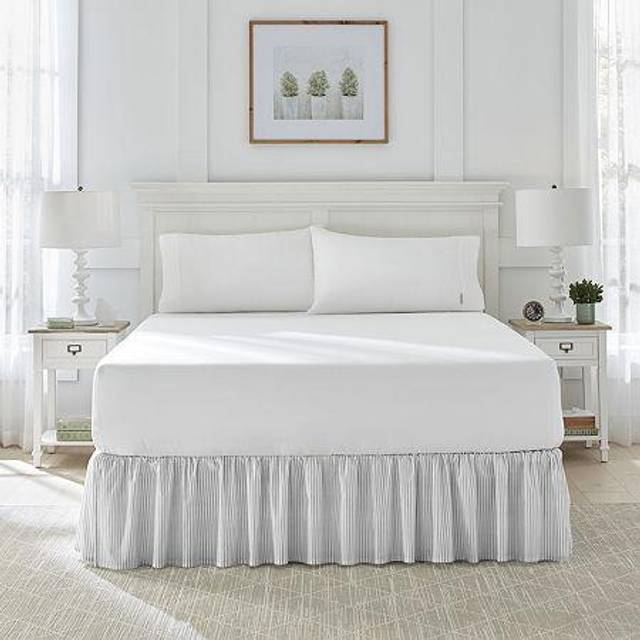 Laura Ashley Home - Cotton Ruffled Bedskirt  Lightweight & Classic Style (Ticking Stripe Grey  Twin)