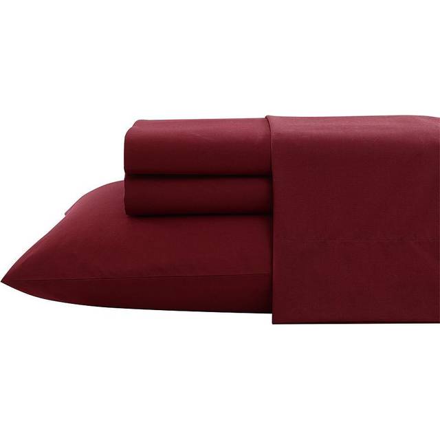 Nautica King Sheet Set  Cotton Percale Bedding Set  Crisp  Cool  Lightweight  Breathable Solid Dark Red  King