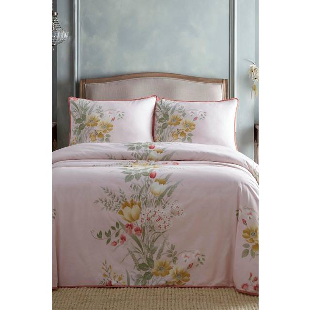Appletree - Pink Floral Duvet Cover Sets - Double Bedding Size (200 x 200cm) - Botanical Bedding Sets & Pillowcases - Pink Garden Flowers Bedding -