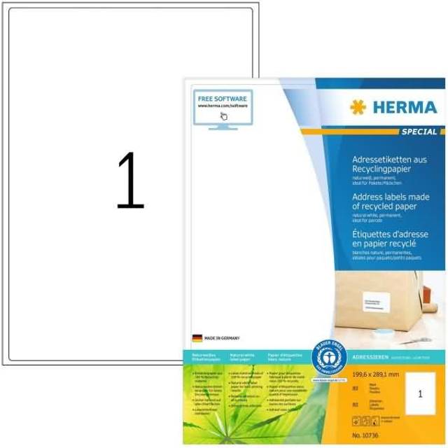 Self Adhesive Recycling Labels, 1 Label per A4 Sheet, 80 Sheets, 199.6 x 289.1 mm, 80 Labels, 100% Recycled Paper Labels Stickers, Sticky Labels for
