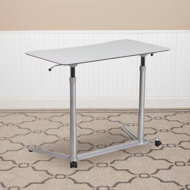 Blixt möbler Sit-Down, stående grå datorskrivbord, metall, ljusgrå laminattopp/silverram, 103,5 x 59,69 x 13,34 cm