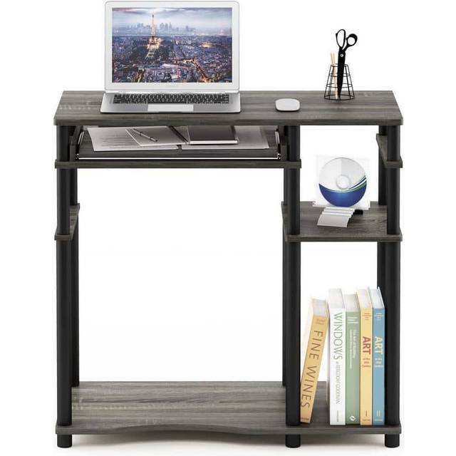 Furinno 17097GYW-BK Abbott Computer Desk with Bookshelf, French Oak Grey & Black