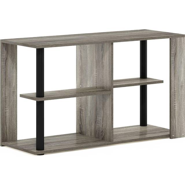 Furinno Romain Narrow Coffee Table, End Table, Side Table with Shelves, French Oak/Black
