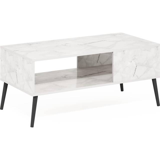 Furinno Mid Century Style Coffee Table with Wood Legs, Marble White, 50.01 (D) x 100 (W) x 45.01 (H) cm