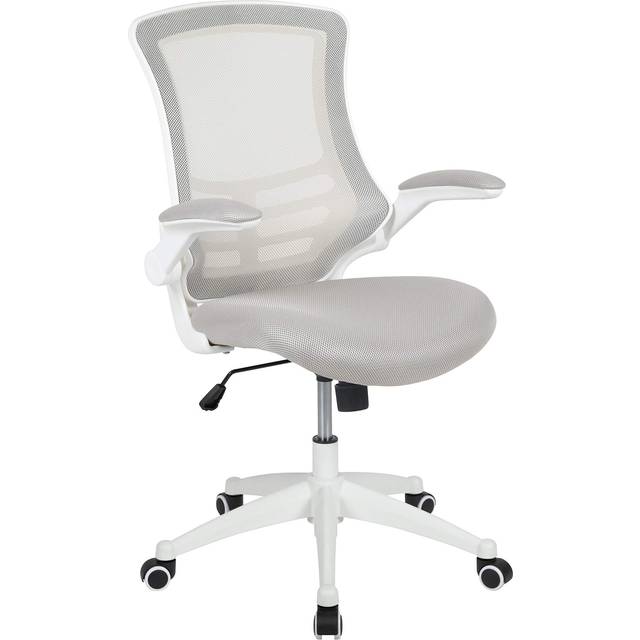 Flash Furniture Kelista mid-back ljusgrå nät svängbar ergonomisk uppgift kontorsstol med vit ram och flip-up-armar