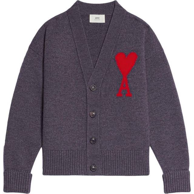 AMI De Coeur Intarsia-Wool Cardigan - S - Grey