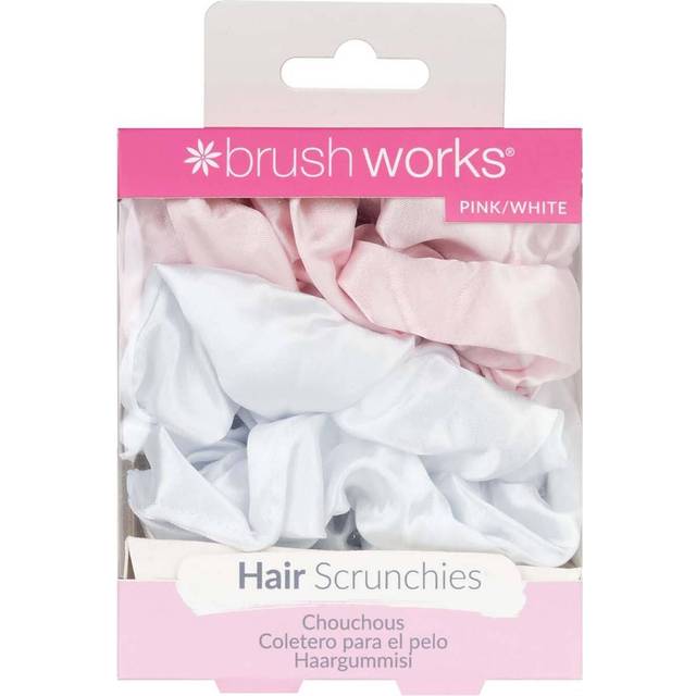 Brushworks Pink & White Satin Scrunchies 4 st