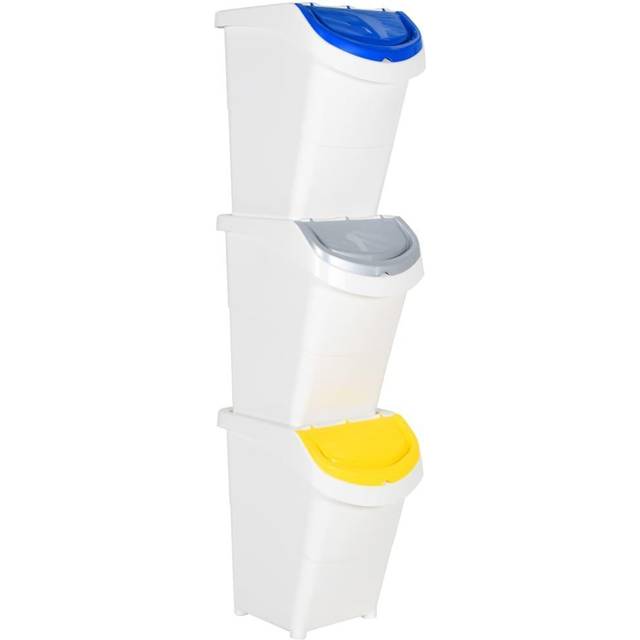Stapelbara soptunnor med lock 3 st vit PP 120 L