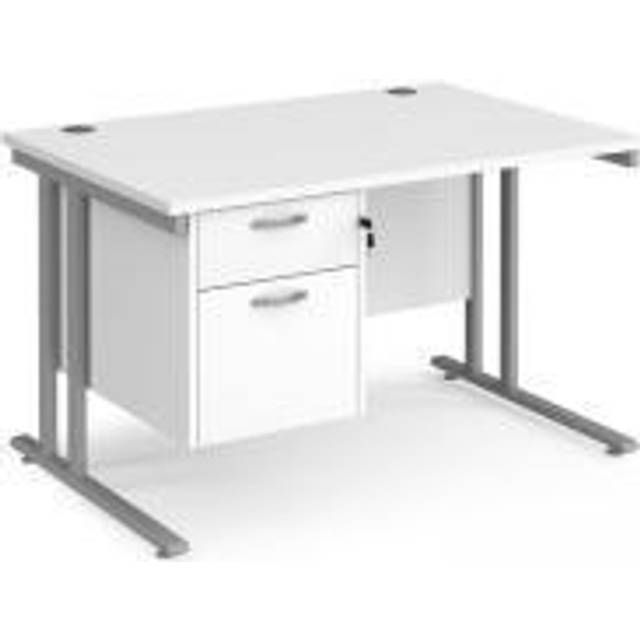 Maestro 25 Straight Office Desk with 2 Drawer Pedestal - Silver Frame - White Top - 1200mm x 800mm