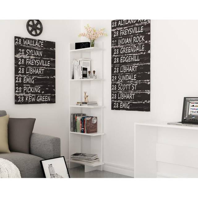 Decorotika Alis 5-tier Corner Bookcase Bookshelf - White, White
