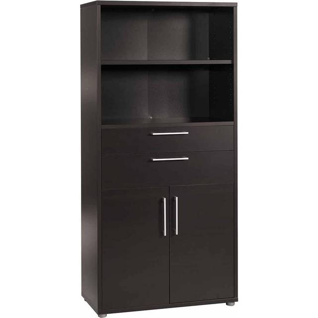 Prima Bookcase 2 Shelves with 2 Drawers and 2 Doors in Black Woodgrain