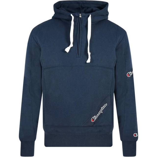 Champion Mens Half Zip Asymmetric Pocket Logo Navy Blue Hoodie Cotton - Size X-Small