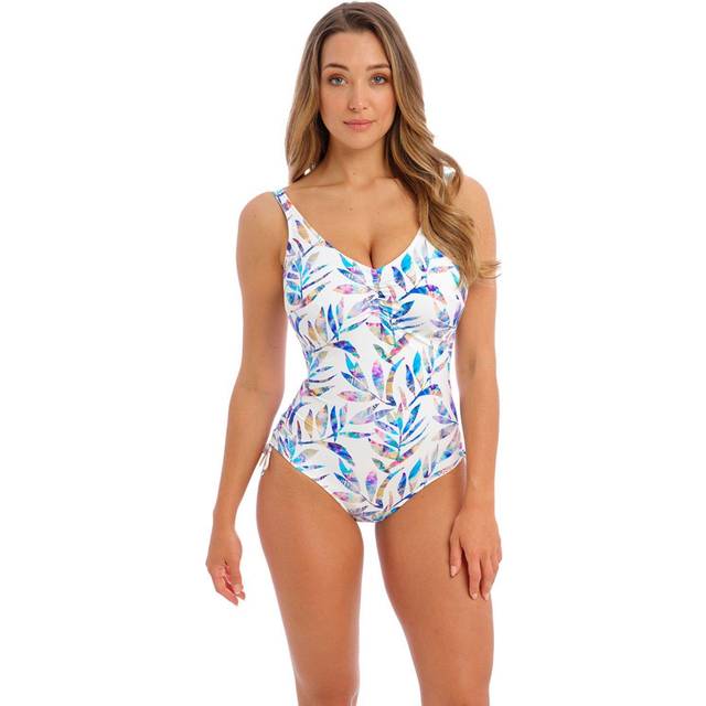 White Printed Calypso Harbour V-Neck Adjustabe Leg Swimsuit - Multi (40F)