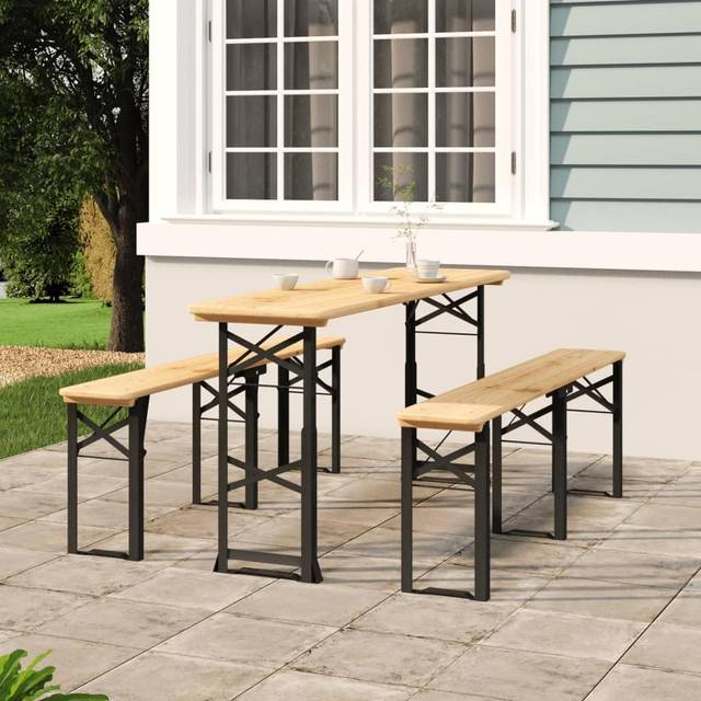 vidaXL Folding Beer Table 170x50x75/105 cm Solid Wood Fir - Brown