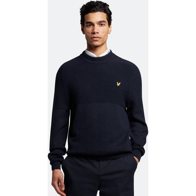 (M, Dark Navy) Lyle & Scott Mens Seed Stitch Mock Neck Eagle Logo Pullover Sweater