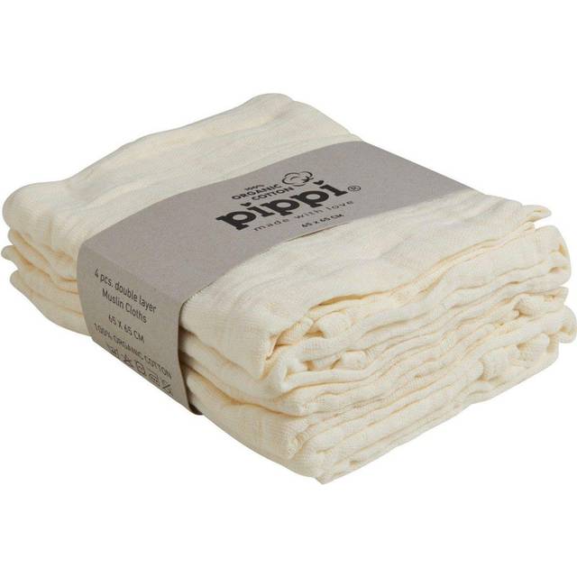 Pippi Unisex baby 4-pack tygblöjor, dregellappar, gosiga handdukar eller blöjhanddukar, lämpligt set med badkläder, Marshmallow White, One size