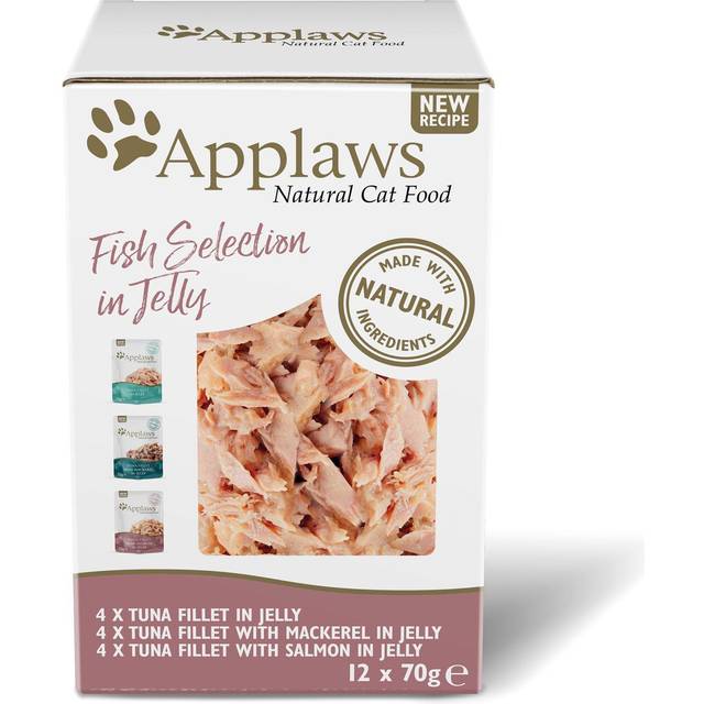 Applaws Adult Mixed Pack Cat Pouches in Jelly 70g - Fish Selection: 3 Varieties (12 x 70g)