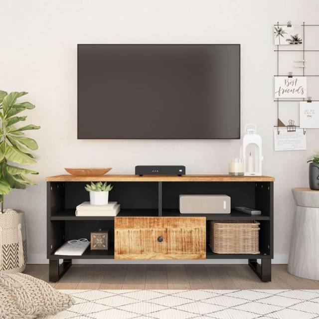 vidaXL TV Cabinet 100x33x46 cm Solid Wood Mango&Engineered Wood - Brown