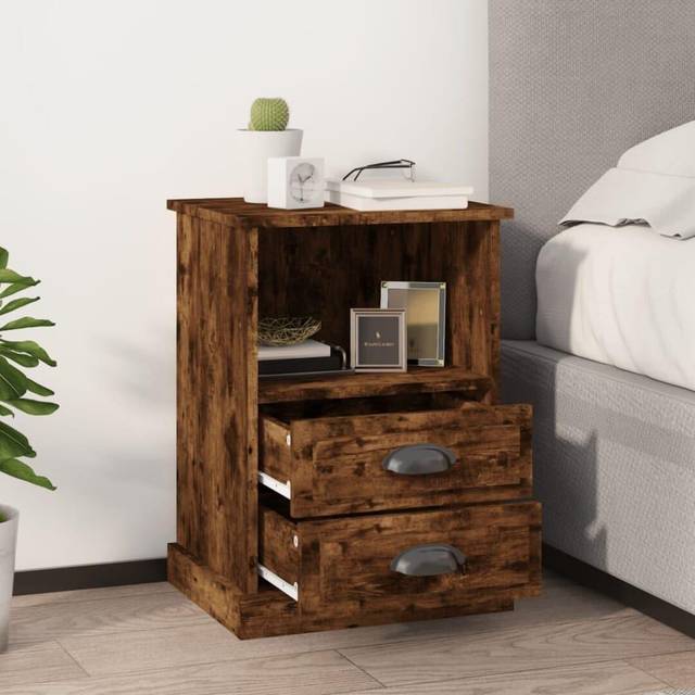 vidaXL Bedside Cabinets 2 pcs Smoked Oak 43x36x60 cm - Brown