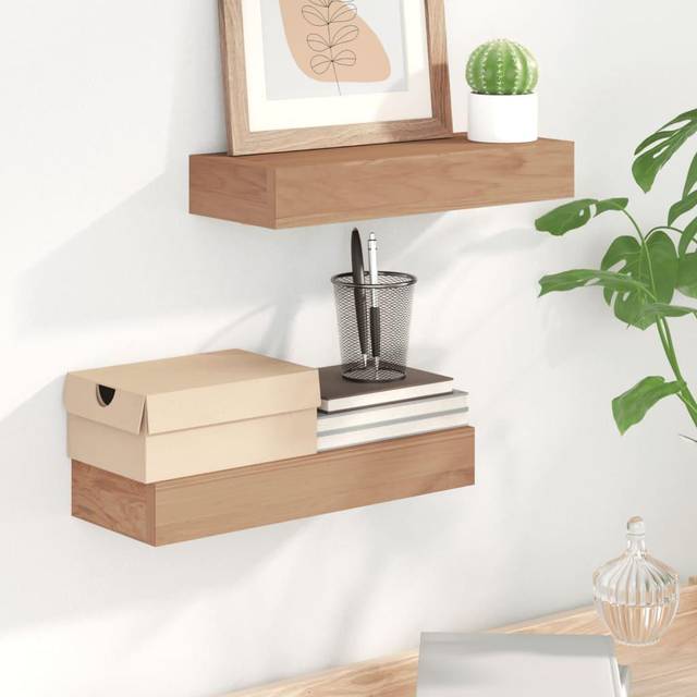 Vägghyllor 2 st 40x15x4 cm massivt teakträ
