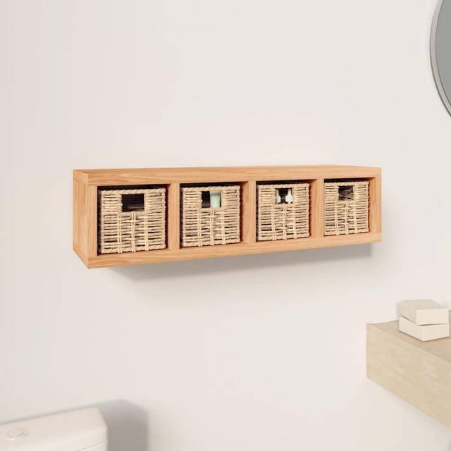 vidaXL Wall Shelf with Baskets 62x18x16 cm Solid Wood Walnut - Brown