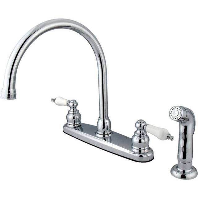 "Elements of Design Centerset Gooseneck Kitchen Faucet with Sprayer  8""""""""  Polished Chrome"