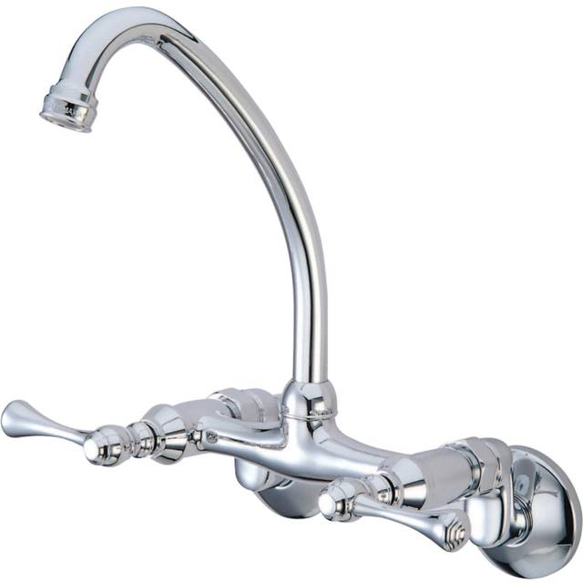 Kingston Brass KS314C Kingston Adjustable Center Wall Mount Kitchen Faucet  Polished Chrome