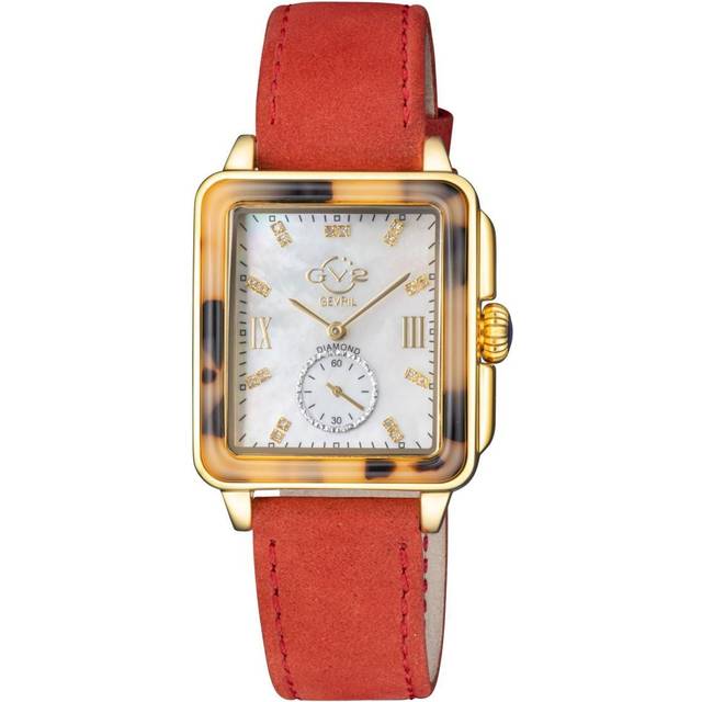 Gv2 Bari Tortoise WoMens Swiss Quartz Diamonds Mother Of Pearl Dial Red Suede Strap Watch Leather - One Size