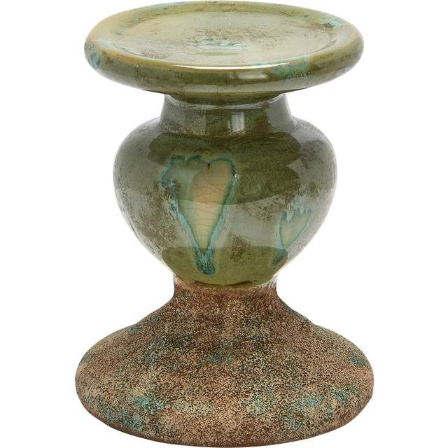 Creative Co-Op 2-Tone Sculptural Terracotta Pillar Candle Holder  Distressed Green