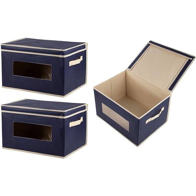 Juvale 3 Pack Stackable Storage Bins With Lids  Handles  Foldable for Closet Organization (12 Inch  Navy Blue)