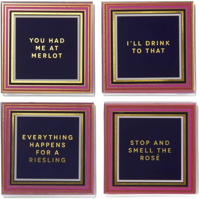 "Pink Set of 4 Glass Coaster Serveware 4""""D"