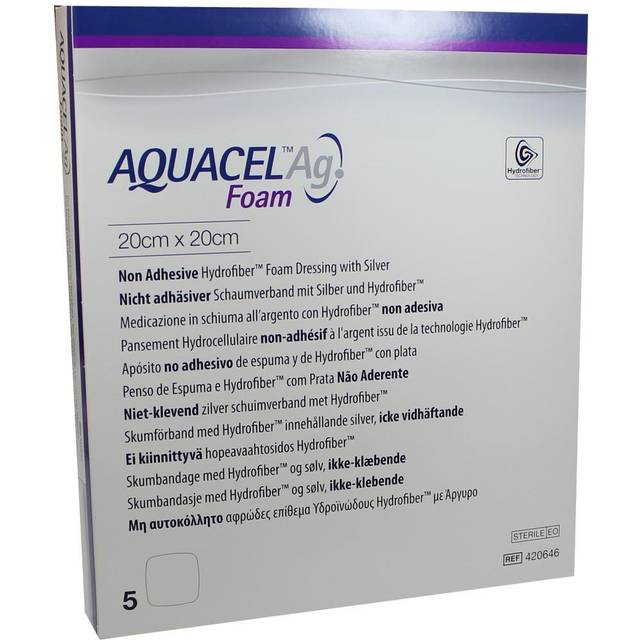 Skumförband silver Aquacel Ag Foam - 20x20cm - 5 st