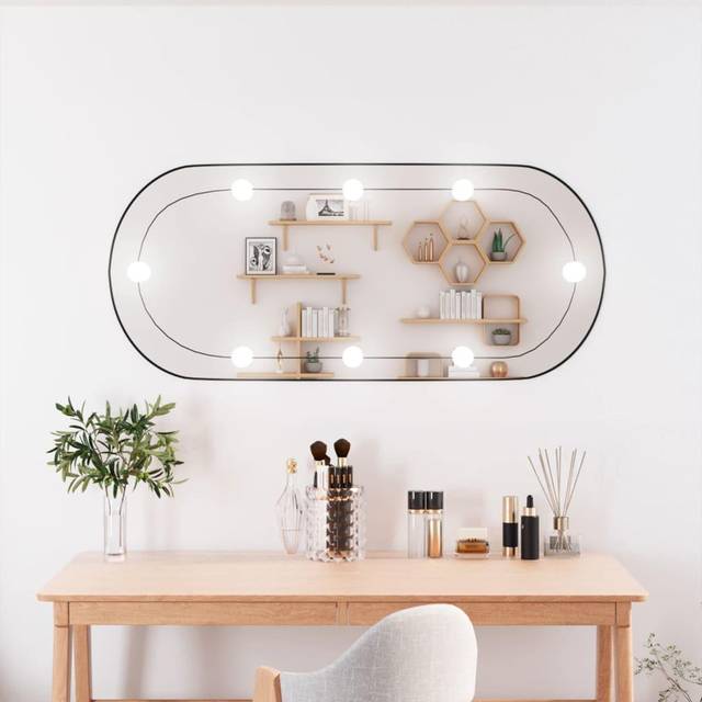 vidaXL Wall Mirror with LED Lights 40x90 cm Glass Oval - Silver