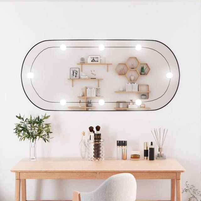 vidaXL Wall Mirror with LED Lights 45x100 cm Glass Oval - Silver