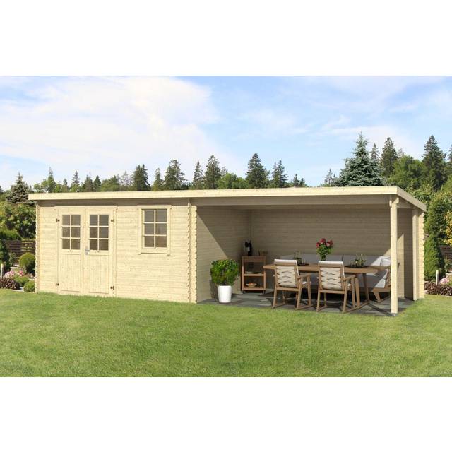 Reno-Log Cabin, Wooden Garden Room, Timber Summerhouse, Home Office - L780 x W313.9 x H210.9 cm