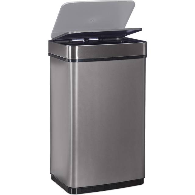 Sensor Waster Bin, 60 l Trash Can, Stainless Steel Kitchen Garbage Pail with Motion Sensor, Battery-Operated, Grey - Relaxdays