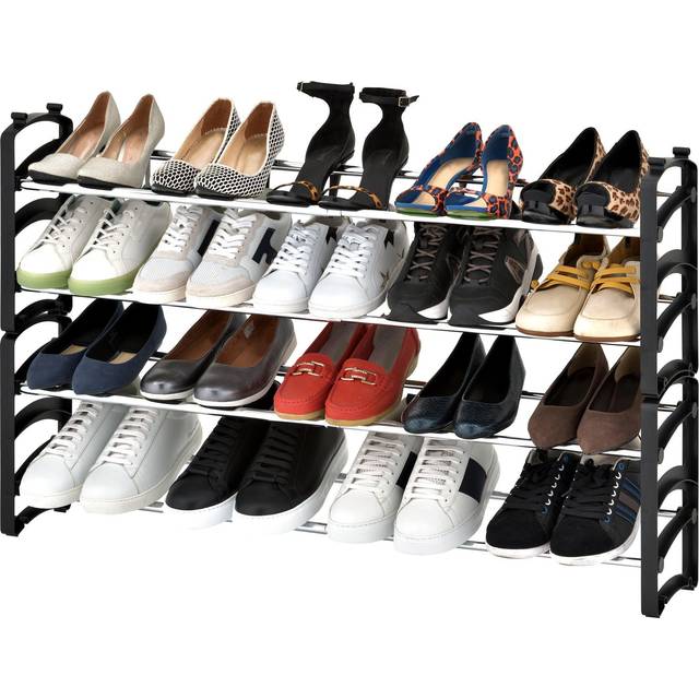 Seville Classics 4-Tier Expandable 24-Pair Shoe Rack Resin Freestanding Closet  Entryway  Bedroom Footwear Organizer  Chrome Poles