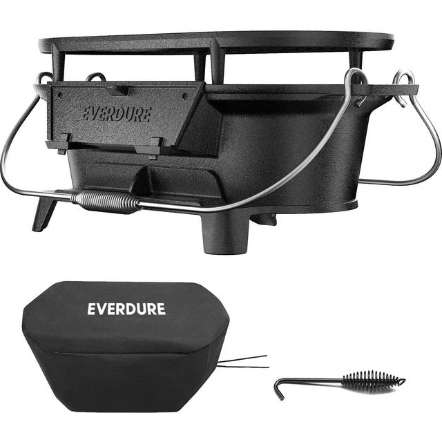 Everdure Oval gjutjärnsgrill och skydd – utomhus, bärbar kolgrill och bordsskiva gjutjärnsstekpanna – 100% gjutjärn, emaljerad, hållbar, liten kolgrill, campingspis, hibachi grill