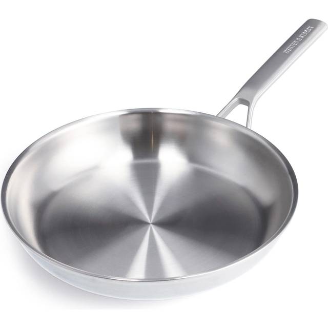 Merten & Storck Tri-Ply Stainless Steel 12  Frying Pan Skillet  Professional Cooking  Multi Clad  Heats Evenly  Drip-Free Pouring Edges  Browning  Ind