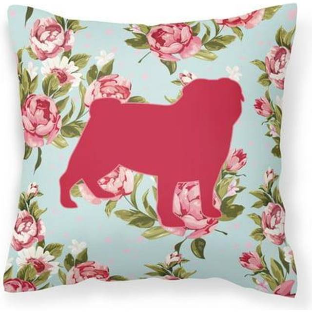 Caroline's Treasures BB1112-RS-BU-PW1414 Pug Shabby Chic Blue Roses Decorative Pillow  Large  Multicolor