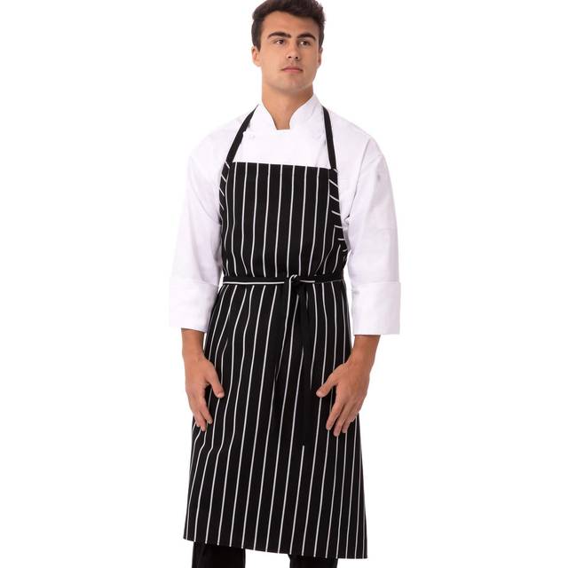 Chef Works Premium Woven Bib Apron Black and White Stripe