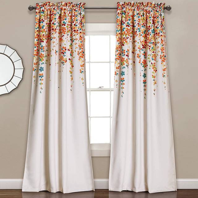 Lush Decor Weeping Flower Light Filtering Window Curtain Panels  Pair  52W x 95L + 2 Header  Blue & Gray - Charming Modern Floral Curtains for Living